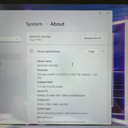 Lenovo Yoga 14ITL5 14" i5-1135G7 2.4GHz 12GB RAM 512GB SSD