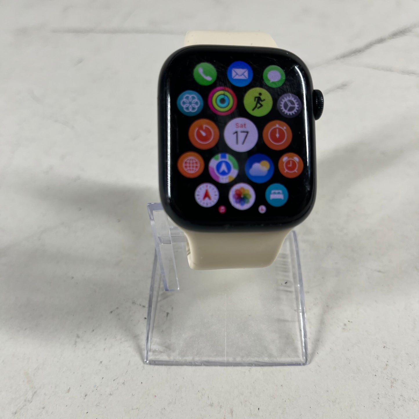 Unlocked Apple Watch Series 8 45MM Black Aluminum White Sport Band MNVL3LL/A