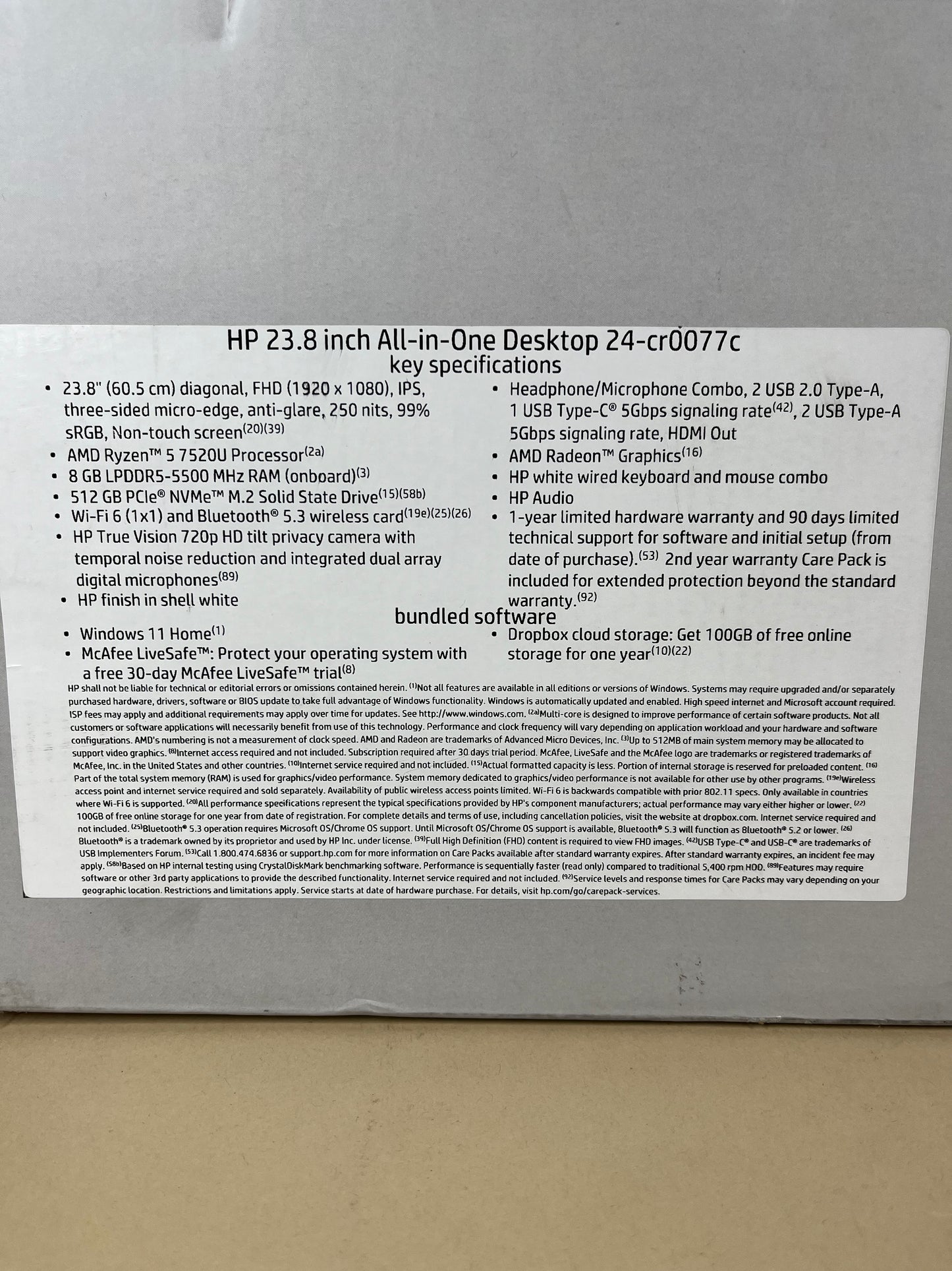 New HP 24-cr0077c 23.8" Ryzen 5 7520U 2.80GHz 8GB RAM