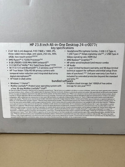 New HP 24-cr0077c 23.8" Ryzen 5 7520U 2.80GHz 8GB RAM