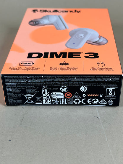 New Skullcandy Dime 3 Wireless In-Ear Bluetooth Headphones White S2DCW-R951